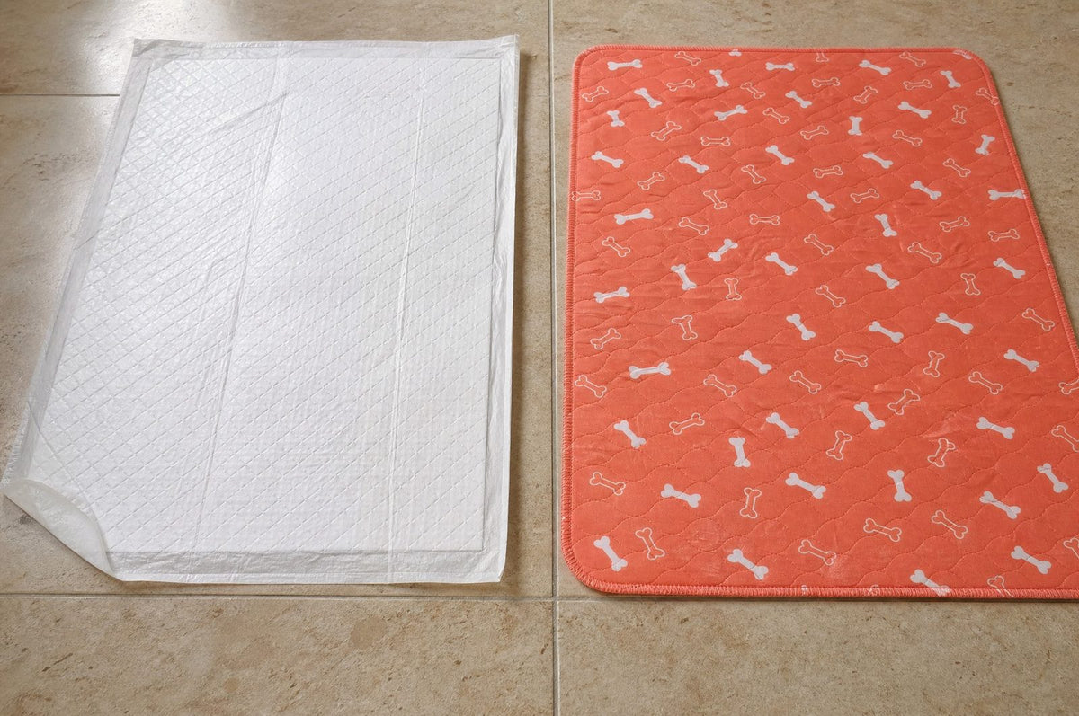 A plain white disposable pad and a coral bone-print 