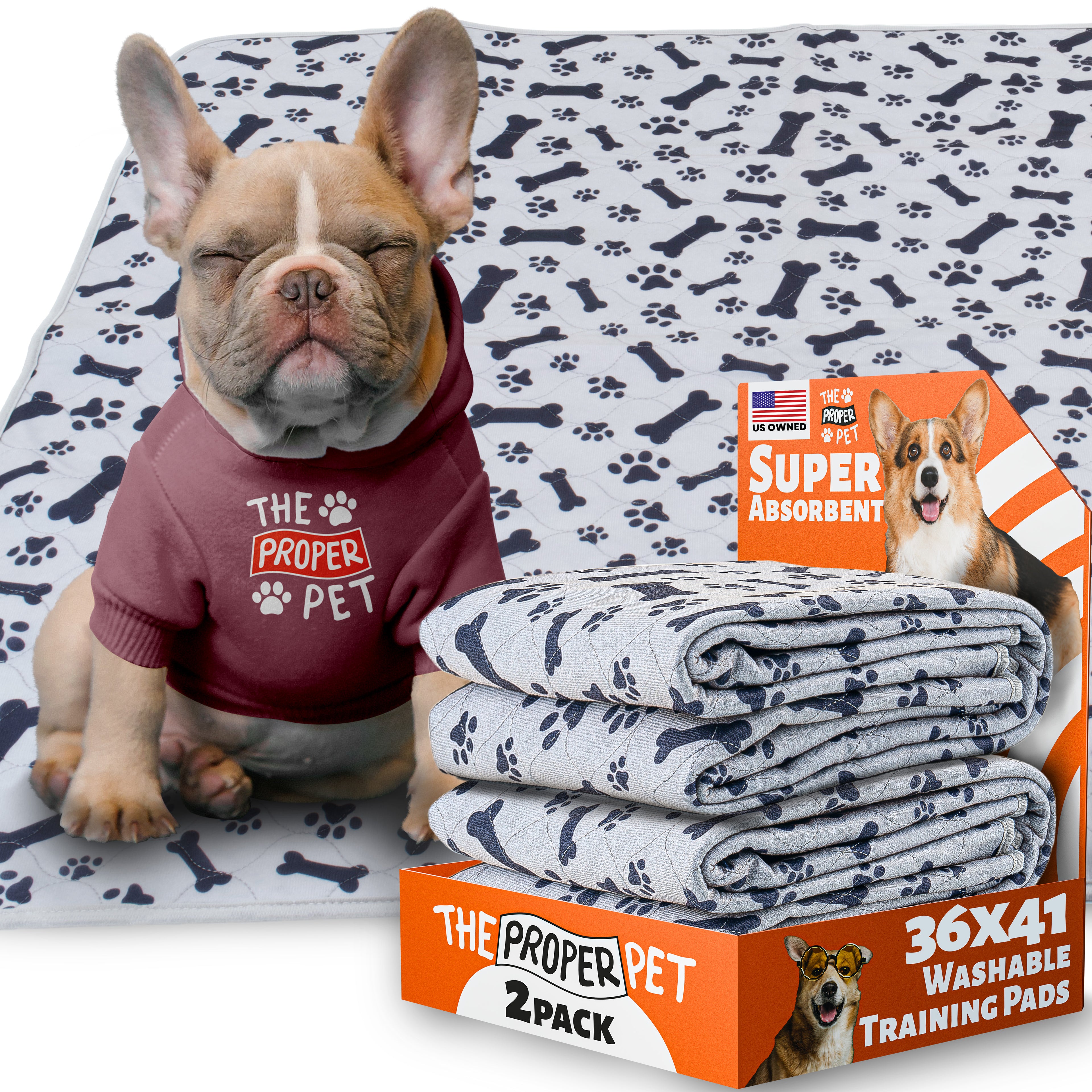 The Proper Pet washable pee pad, grey bones print, 36x41 inch, retail 2-pack