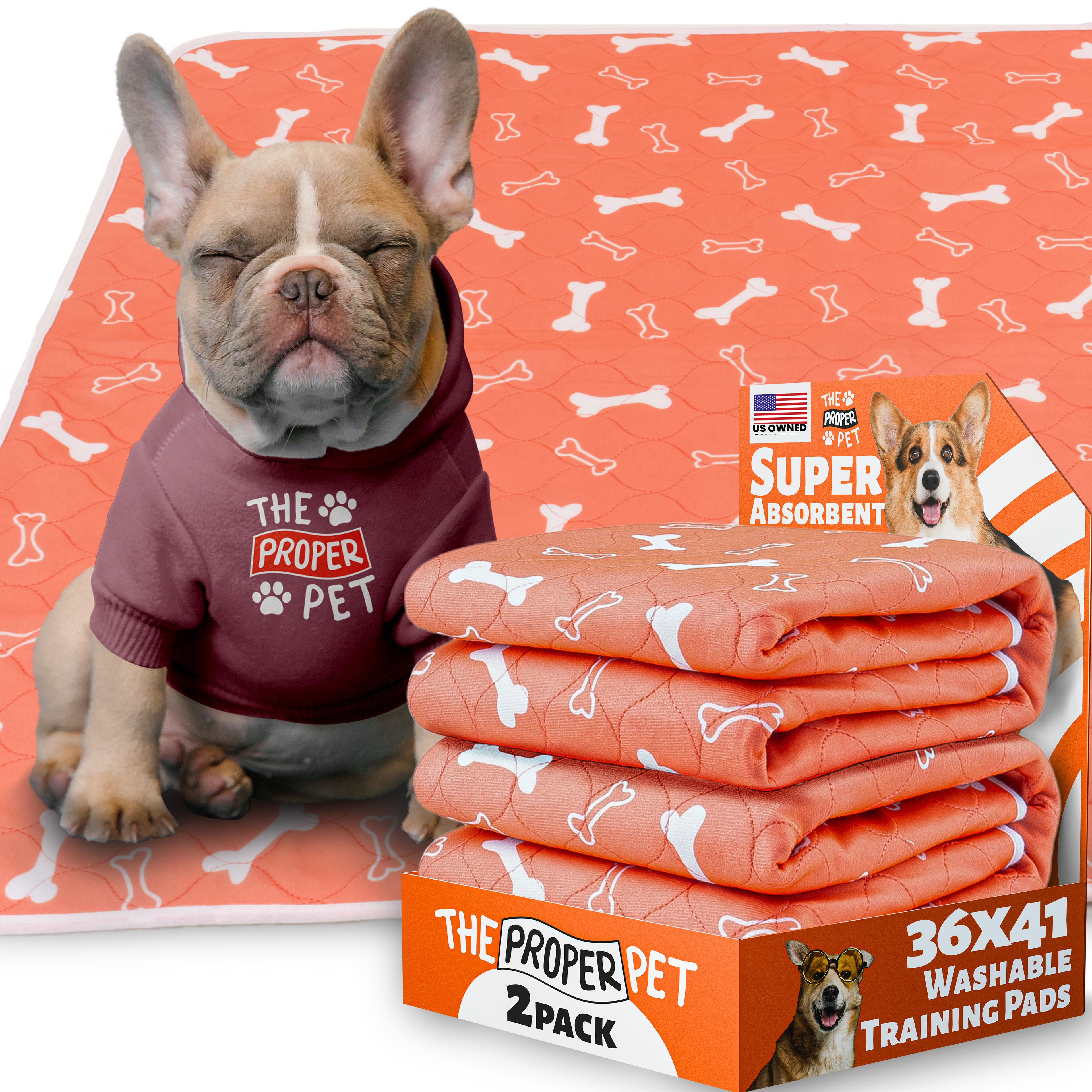 The Proper Pet washable pee pad, orange bones print, 36x41 inch, retail 2-pack