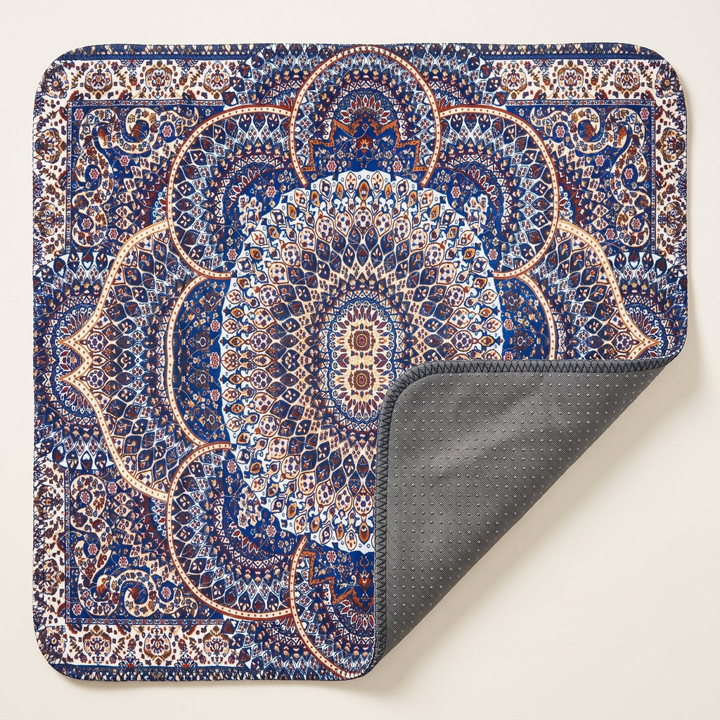 Royal Persian washable pee pad, one corner turned back to show the silicone-dot underside, all four corners rounded to the same radius